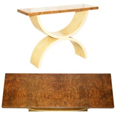 Originale Andrew Varah Tavolo da sala con console grande in radica di noce e quercia