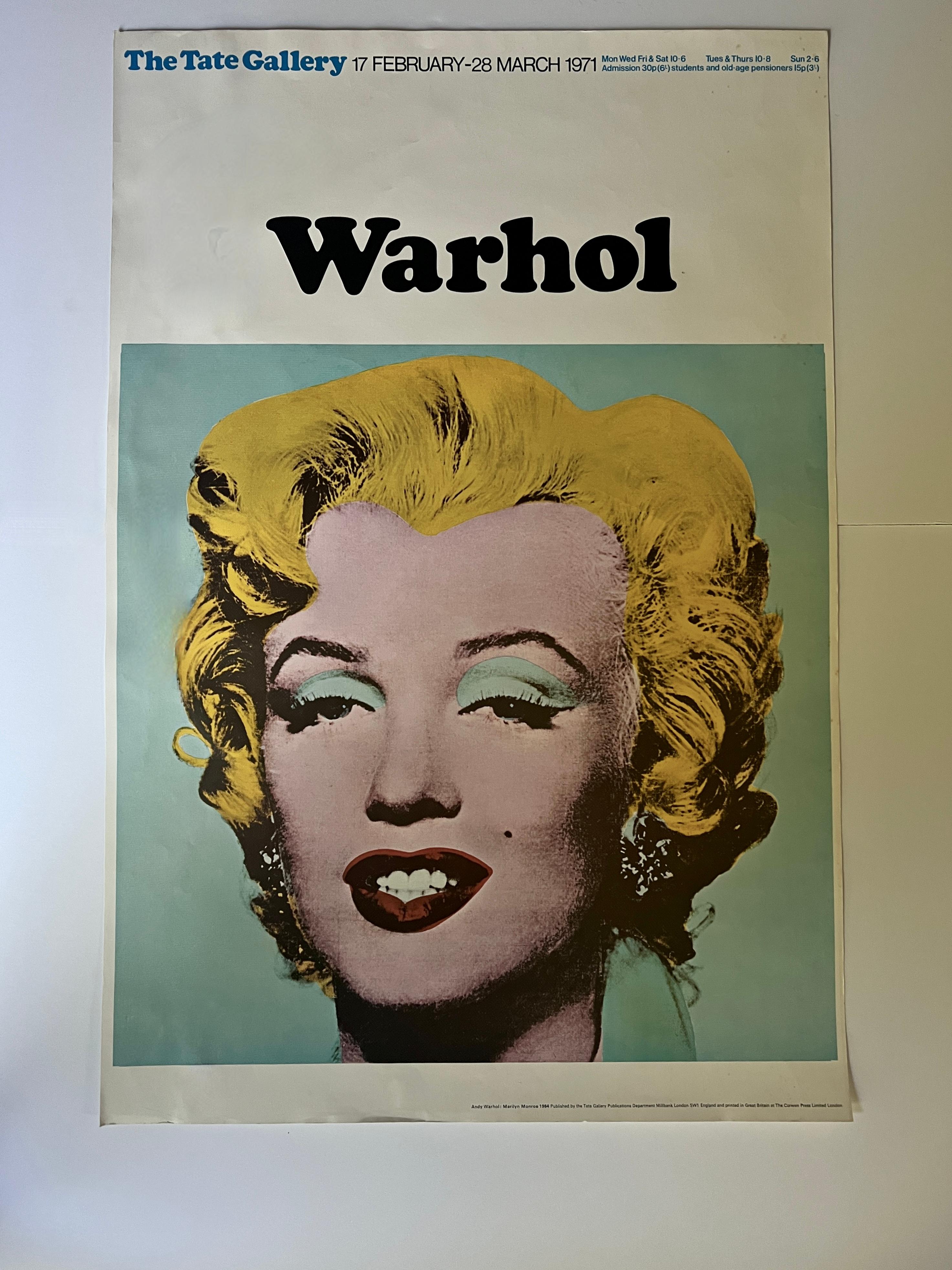 Mid-Century Modern Original Andy Warhol Marilyn Monroe 1971 Poster for Tate Museum For Sale