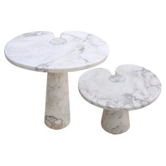 Original Angelo Mangiarotti Italian "Eros" Carrara Arabescato Marble Side Tables