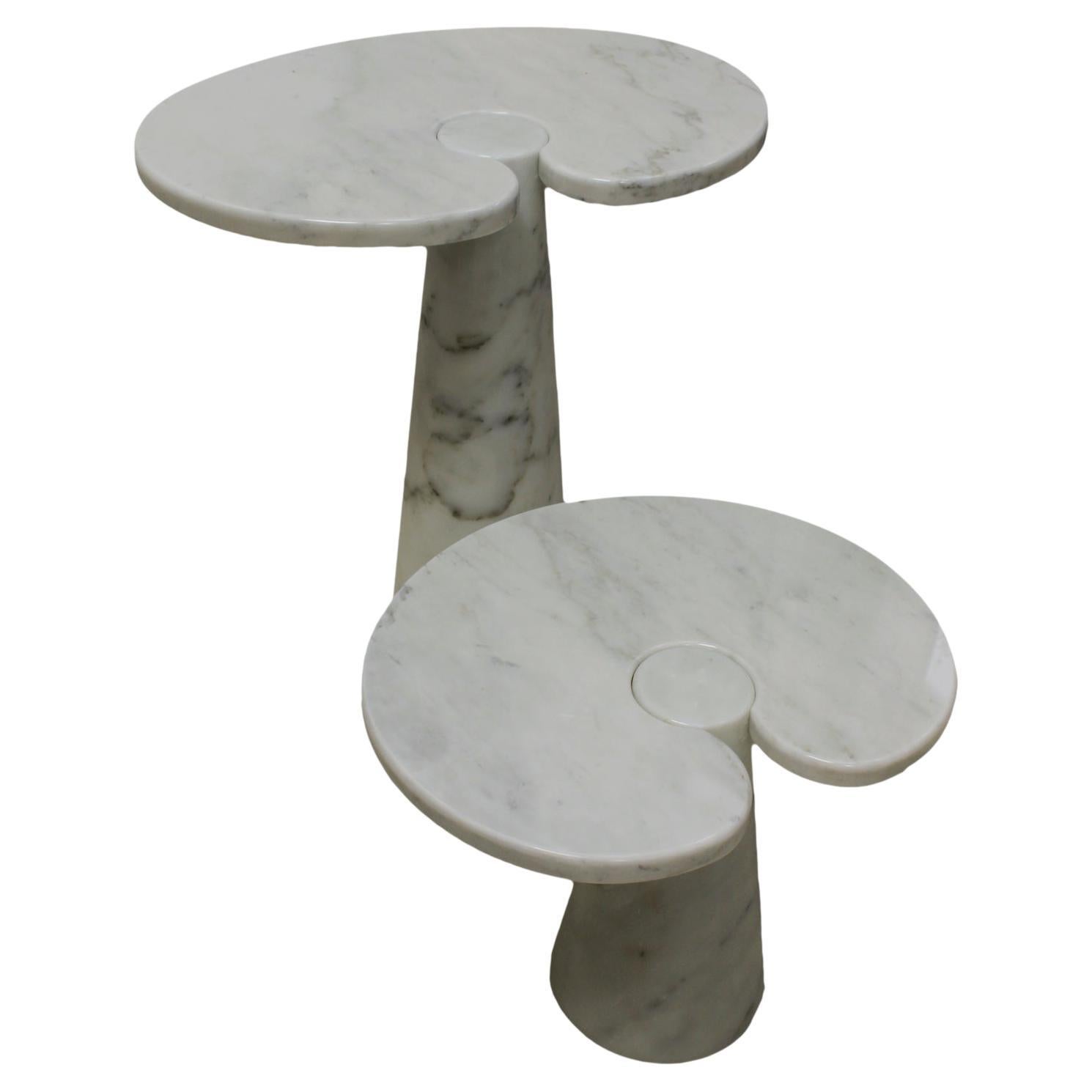 Original Angelo Mangiarotti Italian "Eros" Carrara Marble Side Tables For Sale