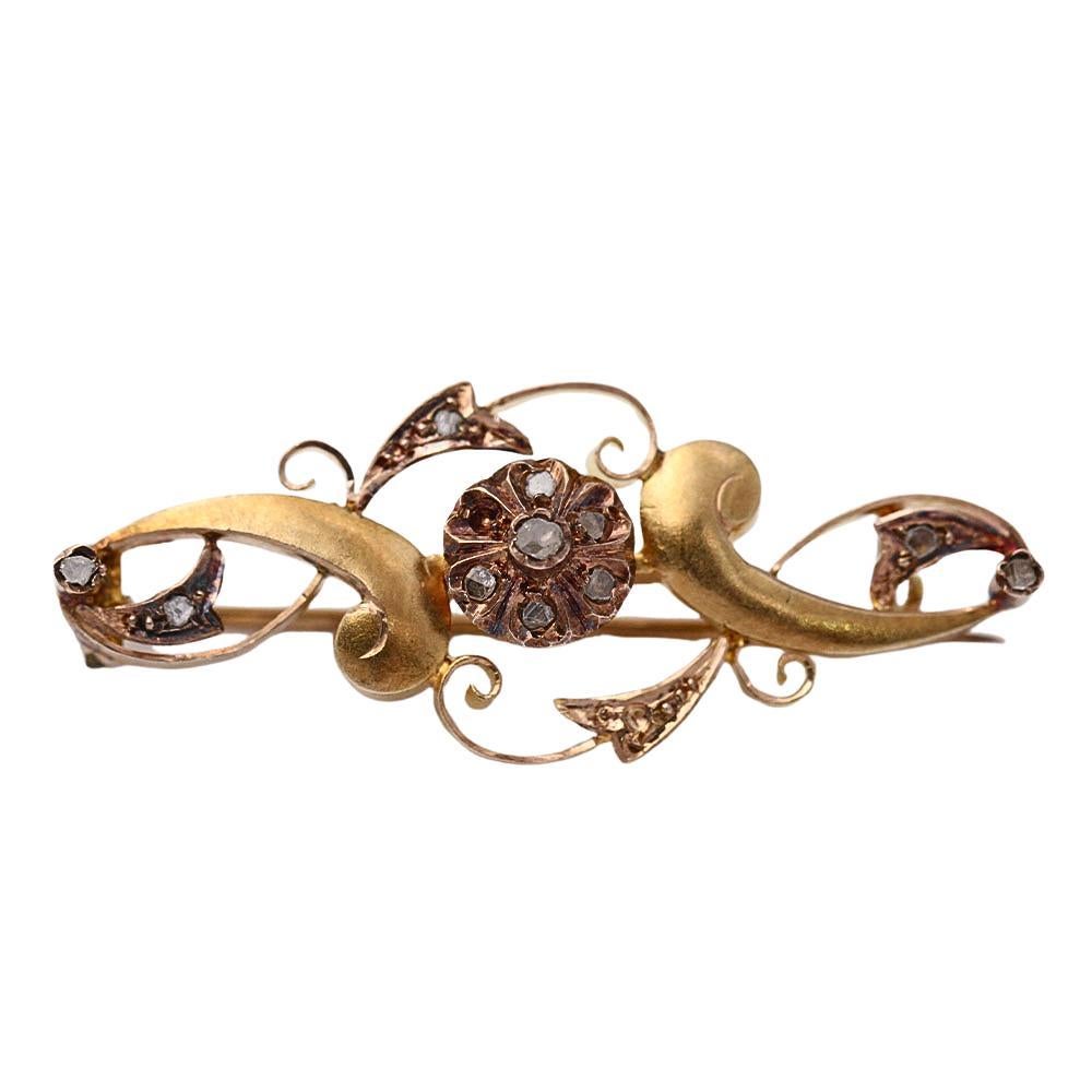 Original ANTIC Brooch in Gold with Diamonds For Sale