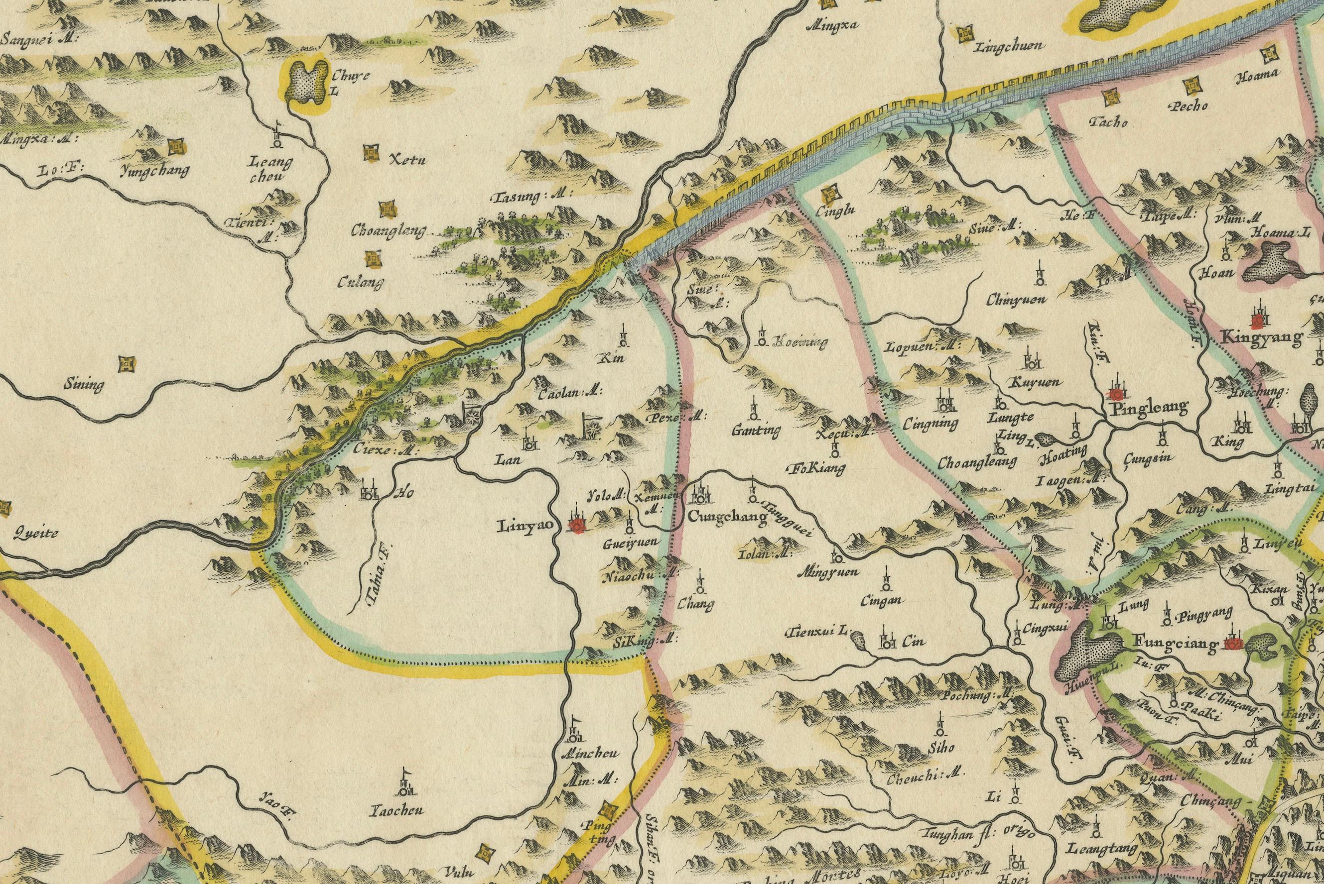 Antique 17th-Century Map of Shaangxi Province, China – 