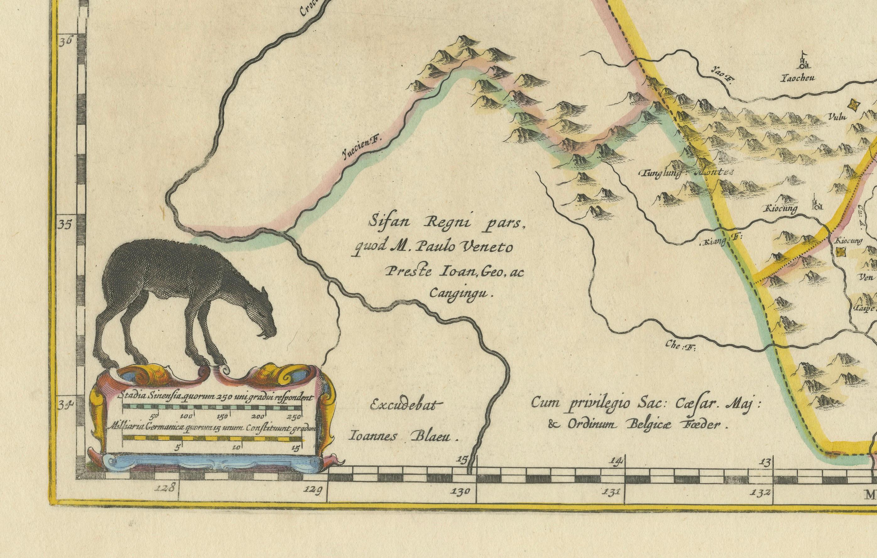 Original Antique 17th-Century Map of Shaangxi (Xensi) Province, China – by Blaeu In Excellent Condition For Sale In Langweer, NL