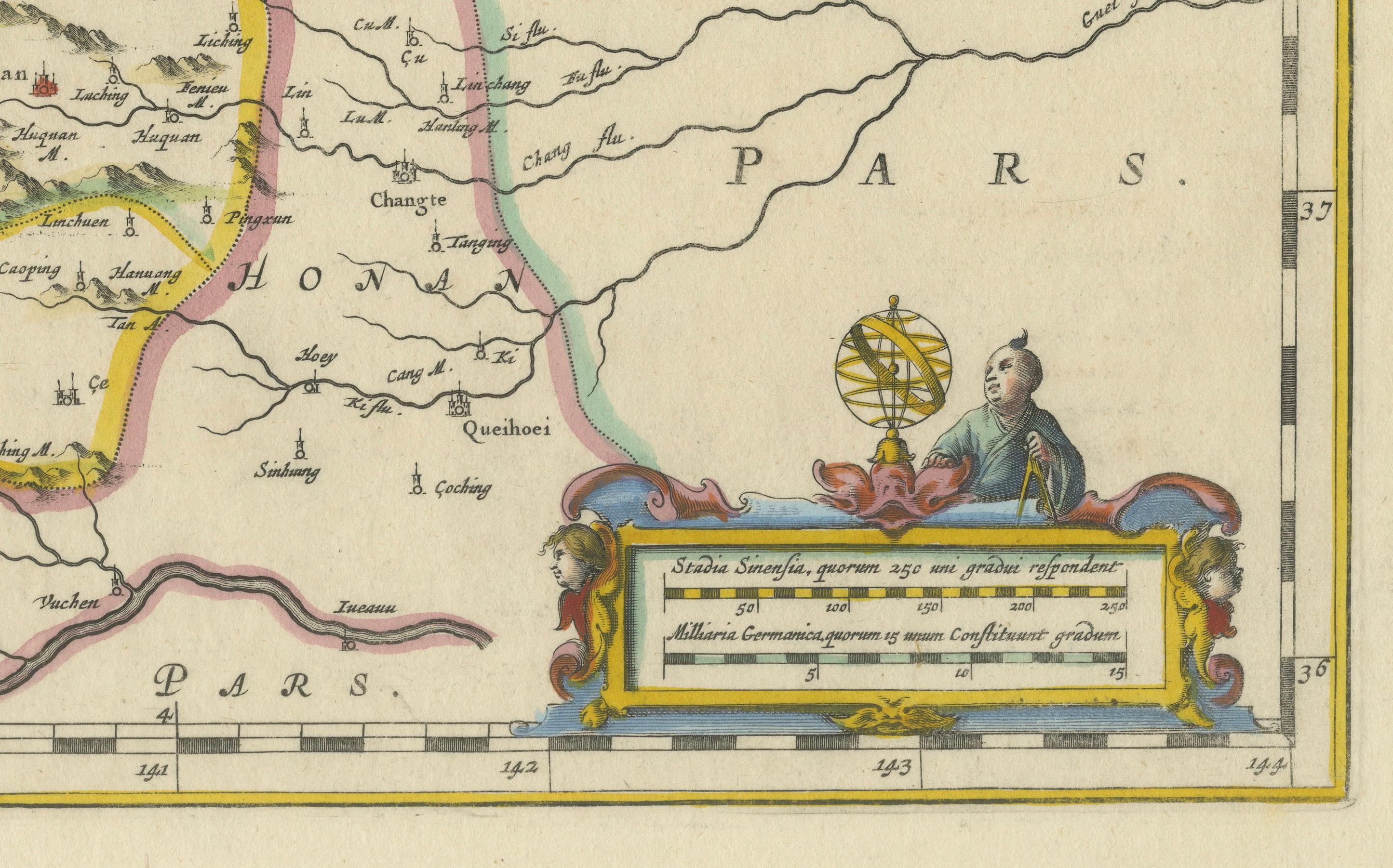 Engraved Original Antique 17th-Century Map of Shanxi (Xansi) Province, China – by Blaeu For Sale
