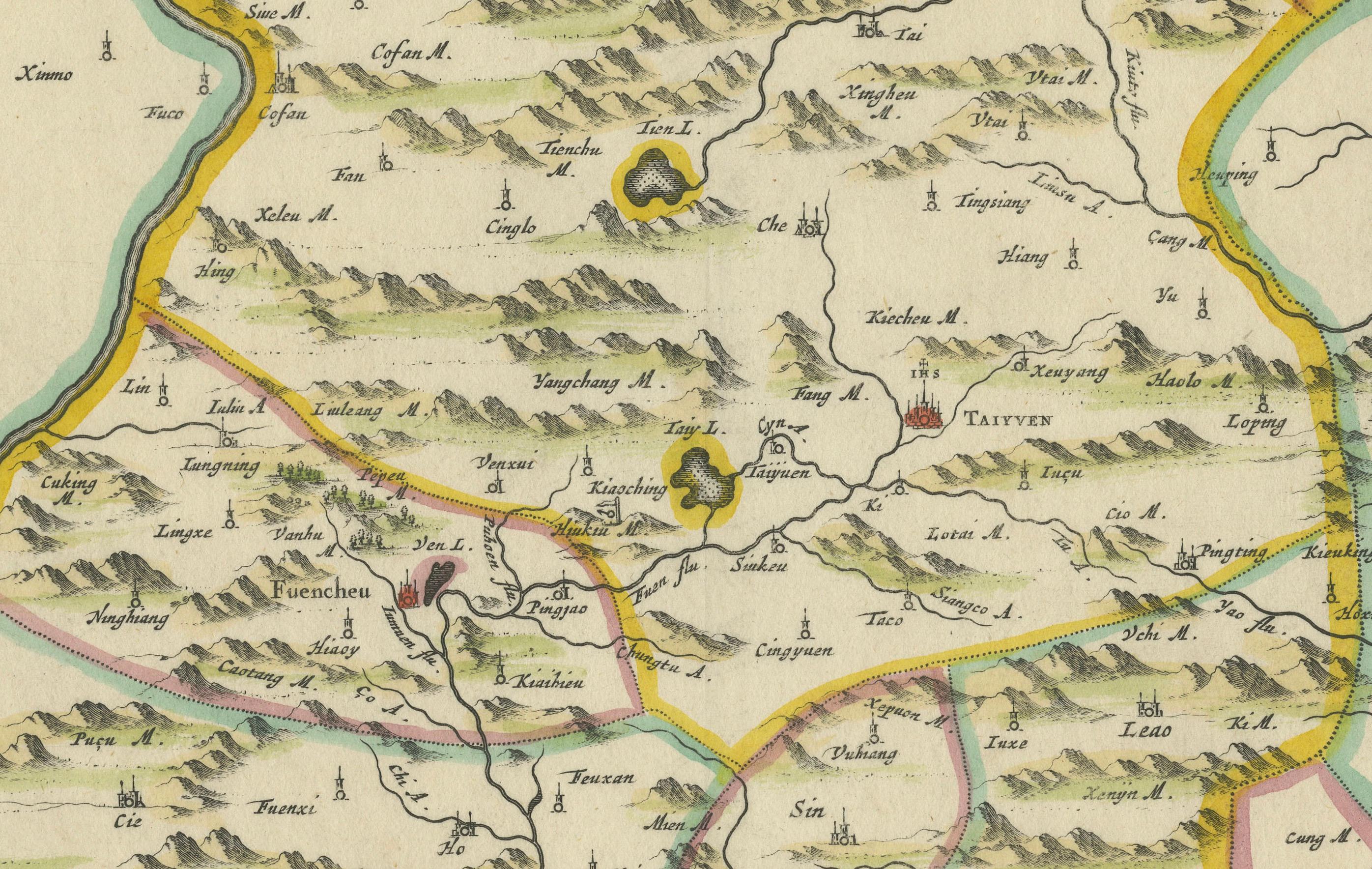 Paper Original Antique 17th-Century Map of Shanxi (Xansi) Province, China – by Blaeu For Sale