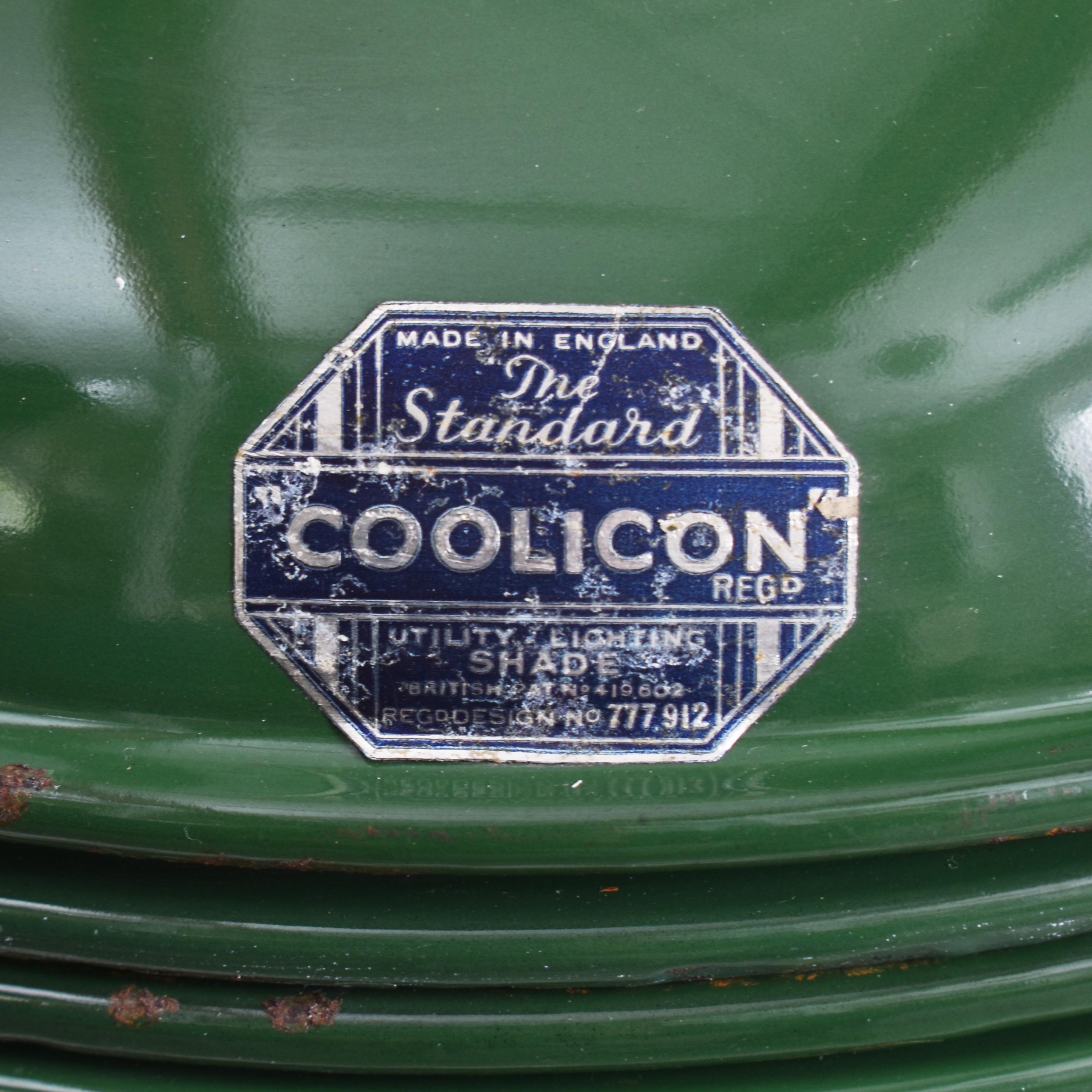British Original Antique 9″ Green Coolicon Pendant Light