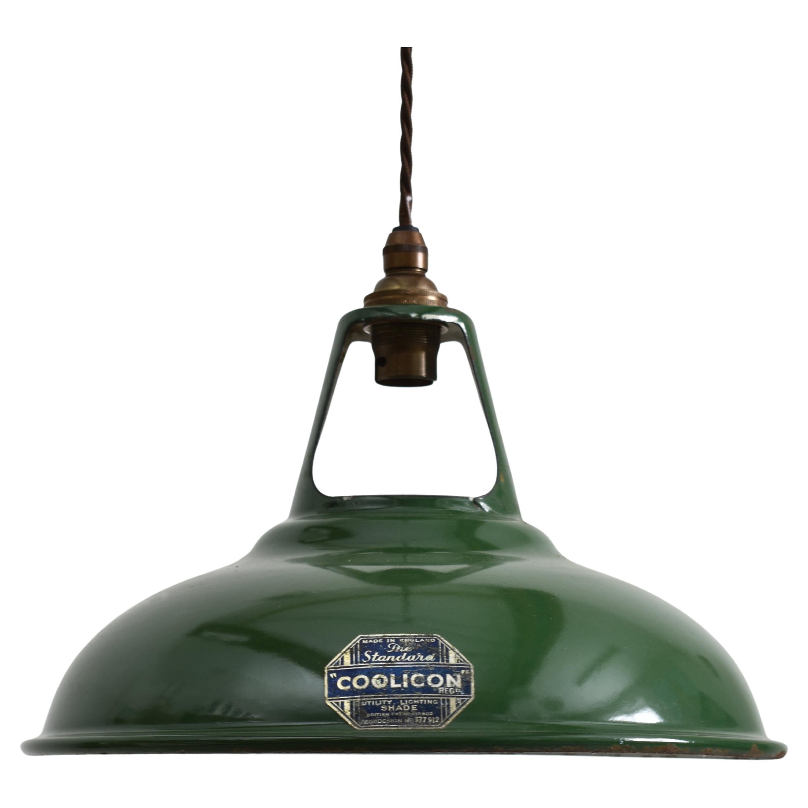 Original Antique 9″ Green Coolicon Pendant Light For Sale at 1stDibs