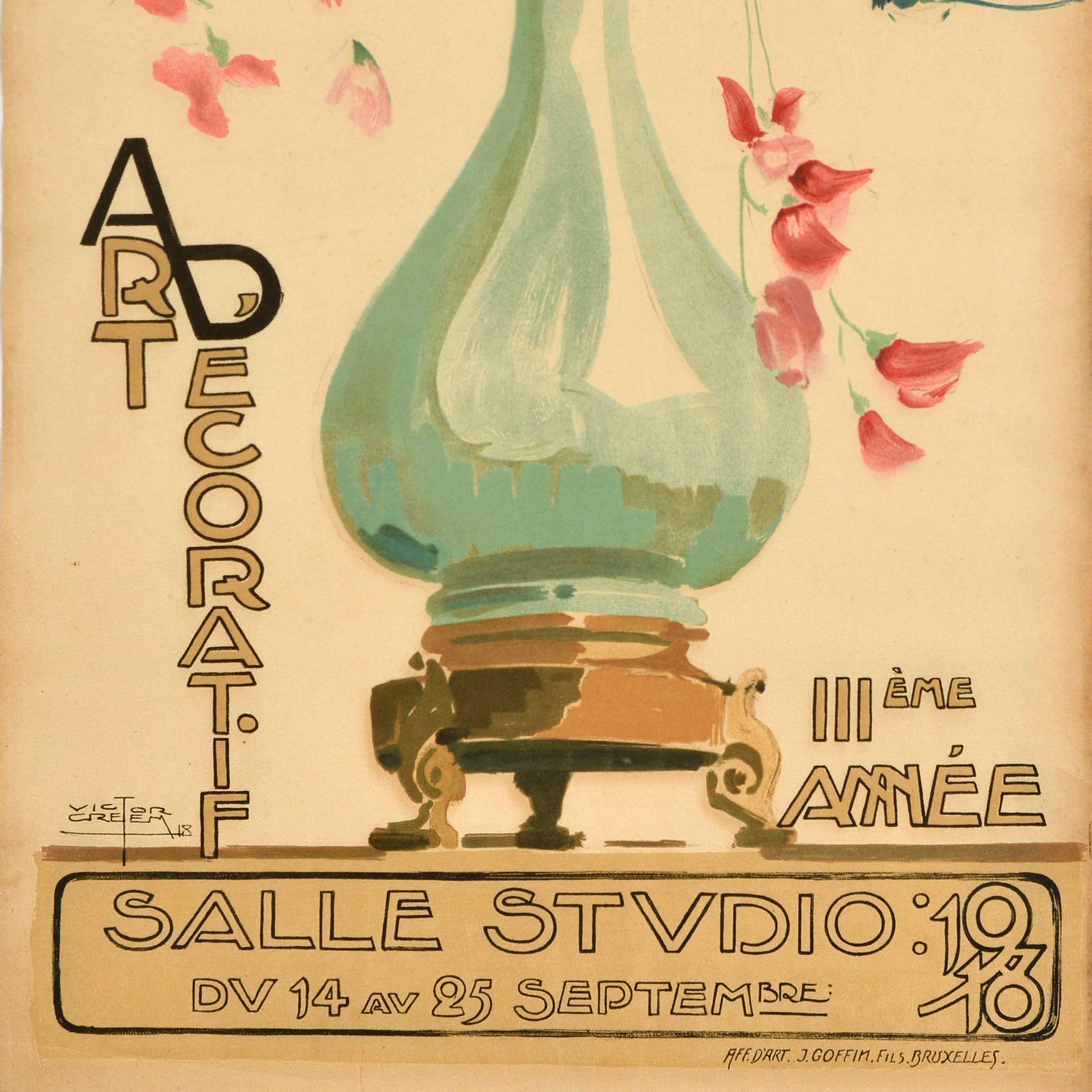 Poster pubblicitario originale antico Arte Decoratif Studio Victor Creem In condizioni discrete in vendita a London, GB