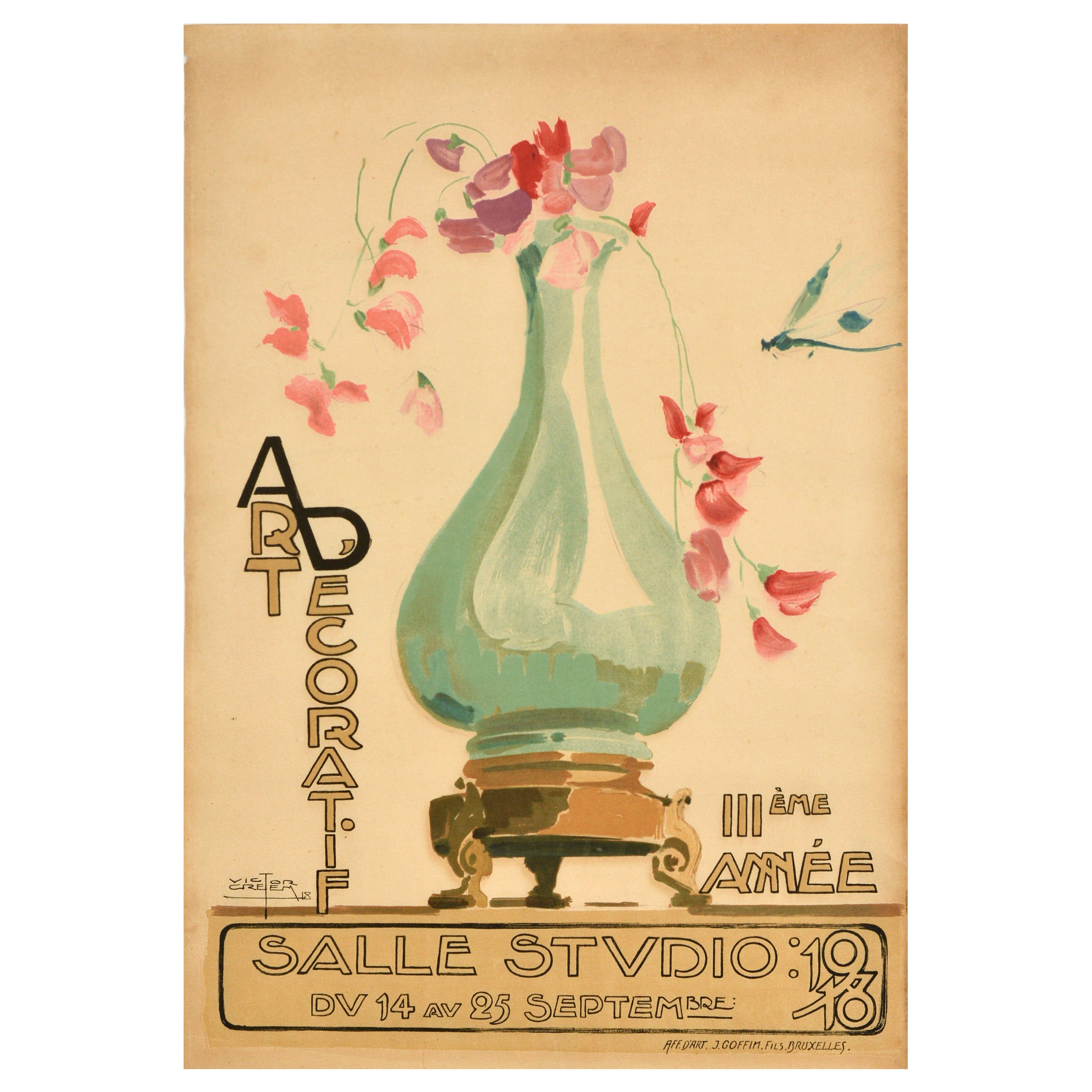 Poster pubblicitario originale antico Arte Decoratif Studio Victor Creem in vendita
