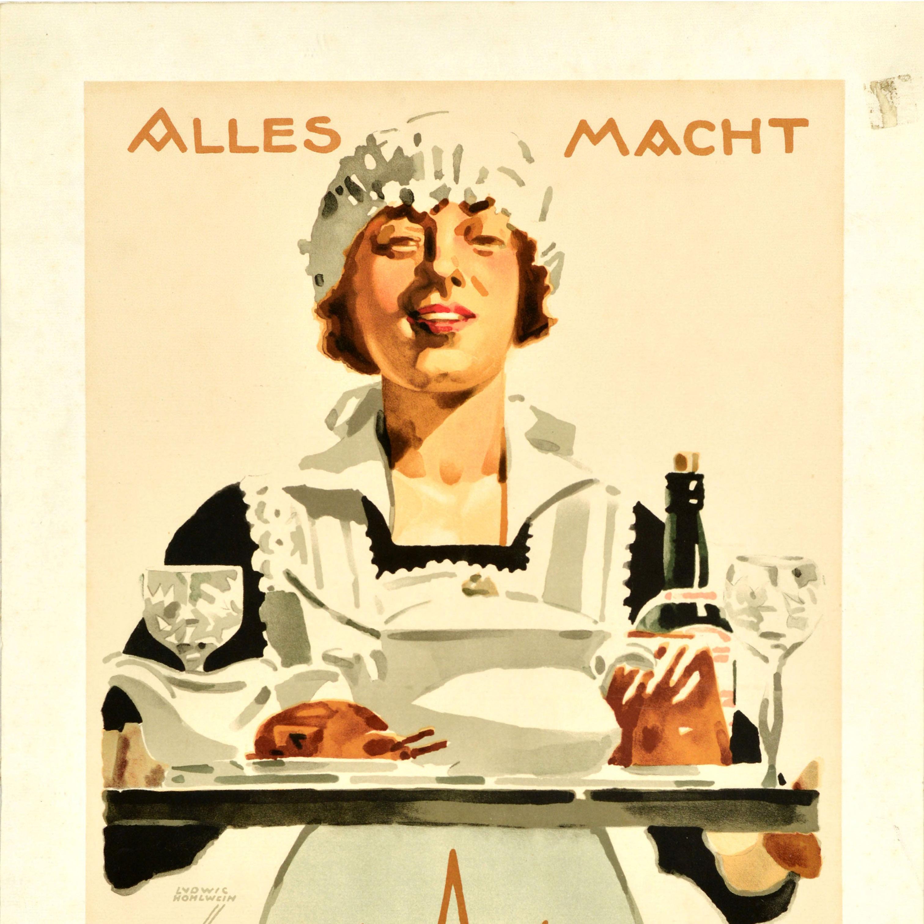 Original Antikes Werbeplakat Askania Gasherd Ludwig Hohlwein Maid (Deutsch) im Angebot