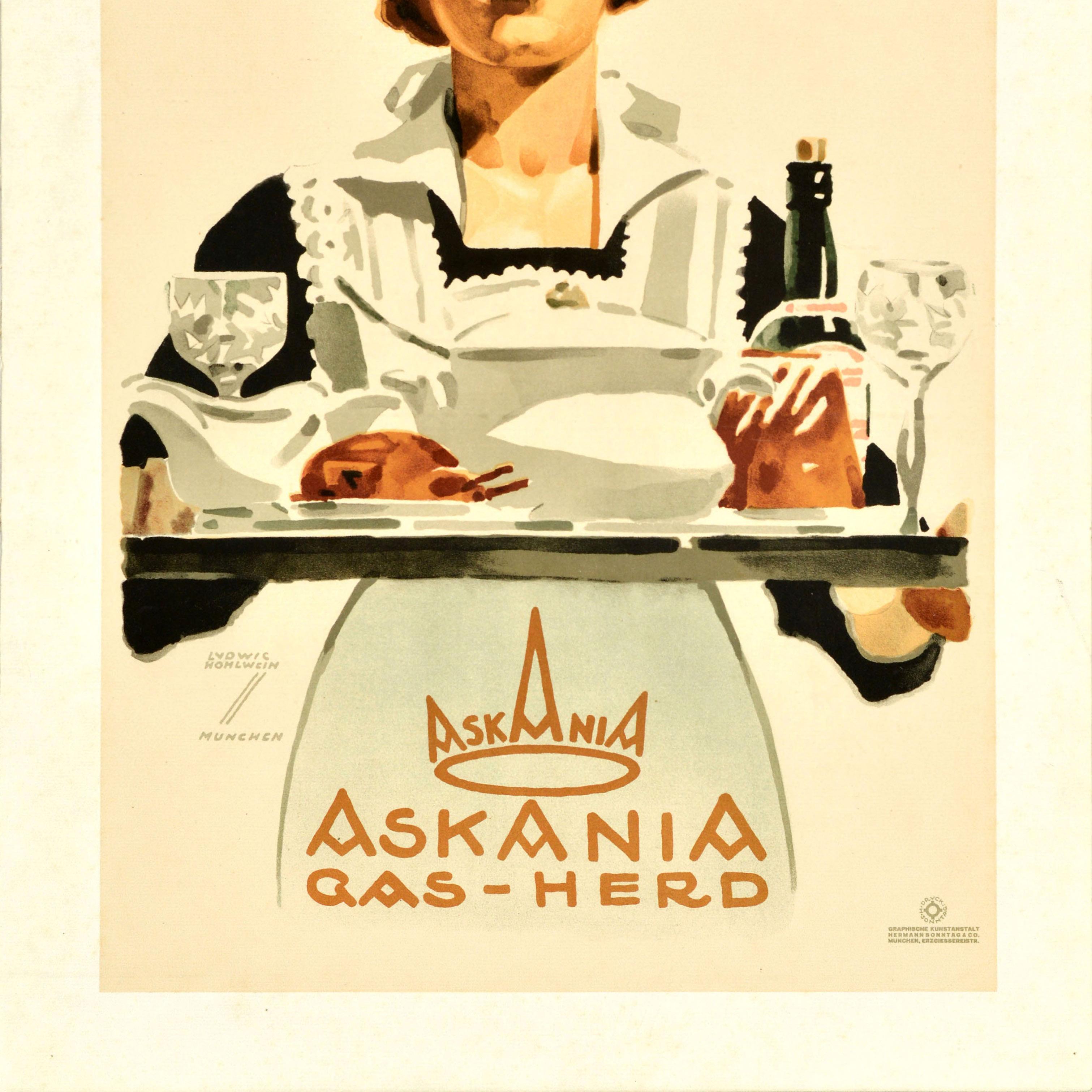 Original Antikes Werbeplakat Askania Gasherd Ludwig Hohlwein Maid im Zustand „Gut“ im Angebot in London, GB