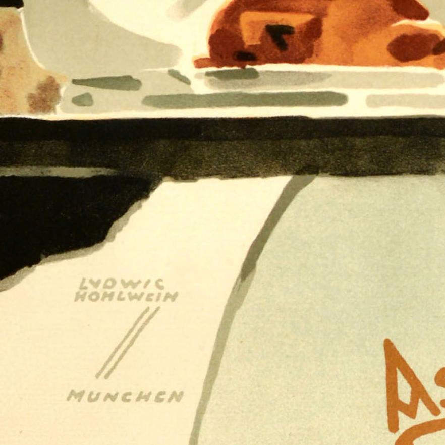 Original Antikes Werbeplakat Askania Gasherd Ludwig Hohlwein Maid (Frühes 20. Jahrhundert) im Angebot