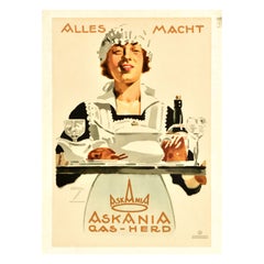 Original Antique Advertising Poster Askania Gas Stove Ludwig Hohlwein Maid