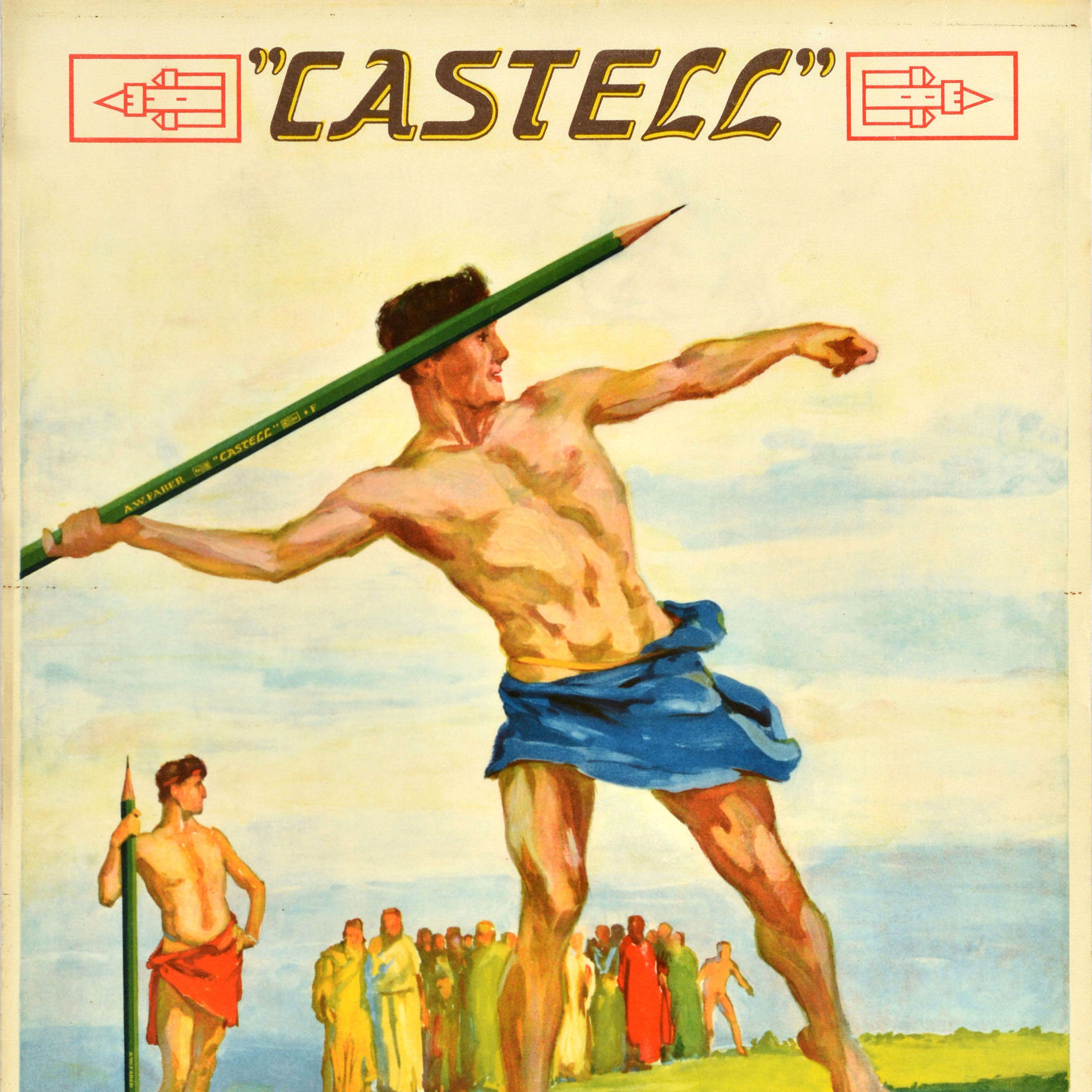 German Original Antique Advertising Poster AW Faber Castell Stationery Supplies Athlete For Sale