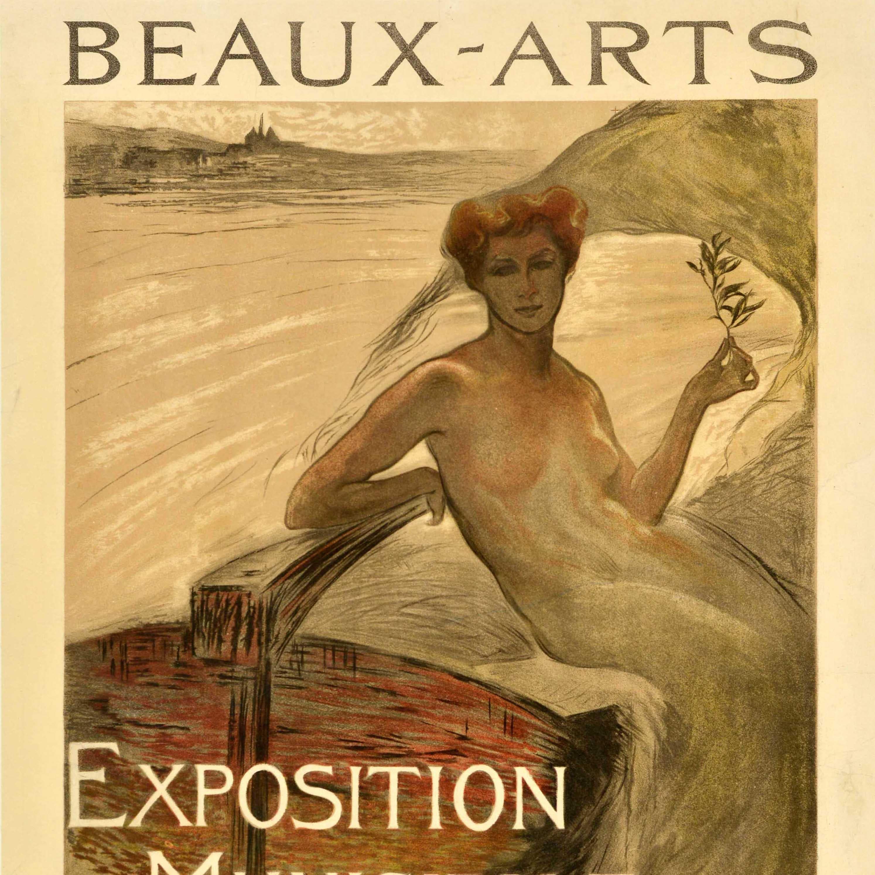 Swiss Original Antique Advertising Poster Beaux Arts Geneve Otto Vautier Fine Arts For Sale