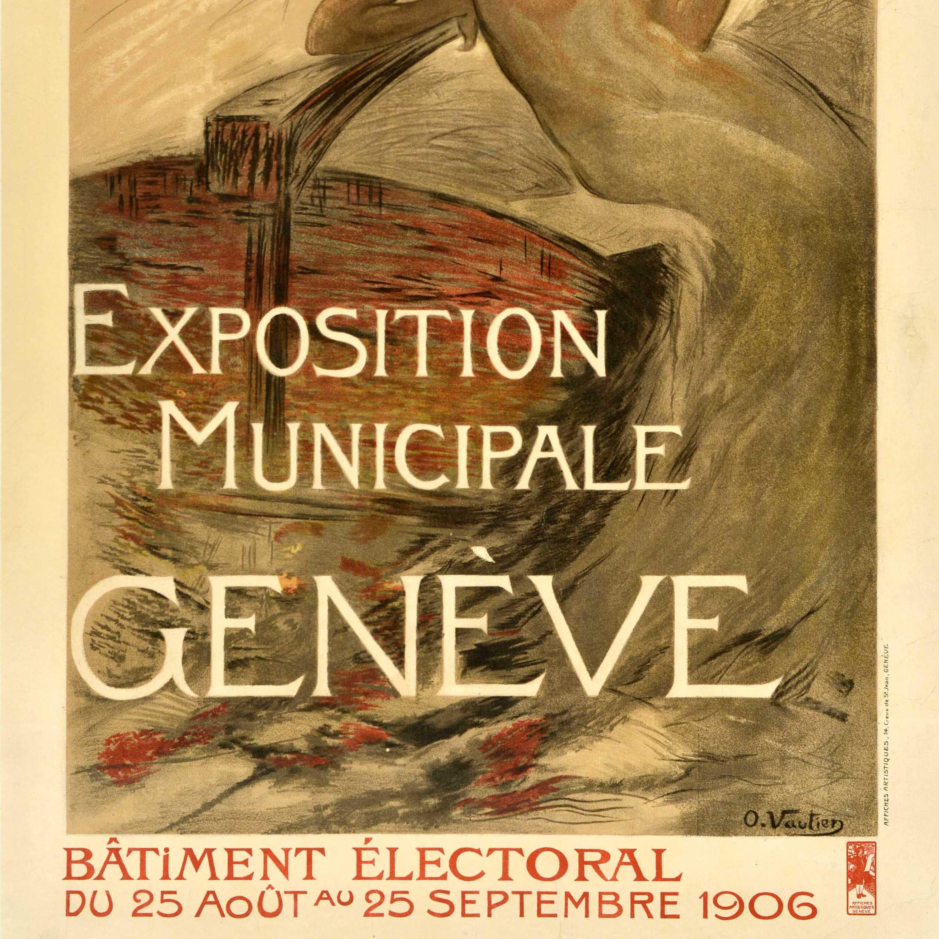 Original Antique Advertising Poster Beaux Arts Geneve Otto Vautier Fine Arts In Good Condition For Sale In London, GB