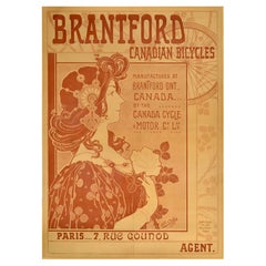 Original Antique Advertising Poster Brantford Canadian Bicycles Art Nouveau
