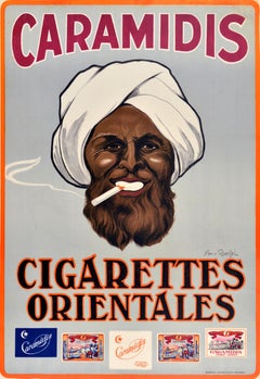 Original Antique Advertising Poster Caramidis Cigarettes Orientales Tobacco