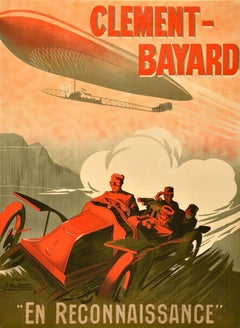 Original Antique Advertising Poster Clement Bayard En Reconnaissance Montaut