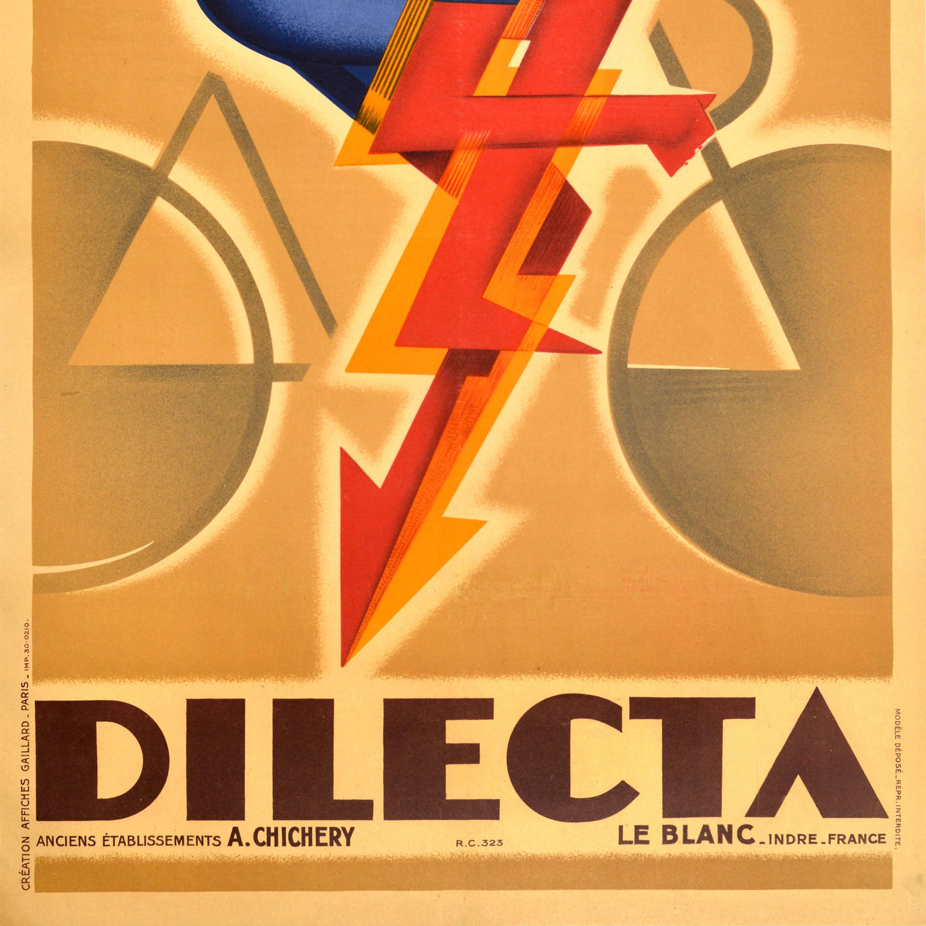 Original Antique Advertising Poster Cycles Dilecta Georges Favre Art Deco Design In Good Condition For Sale In London, GB