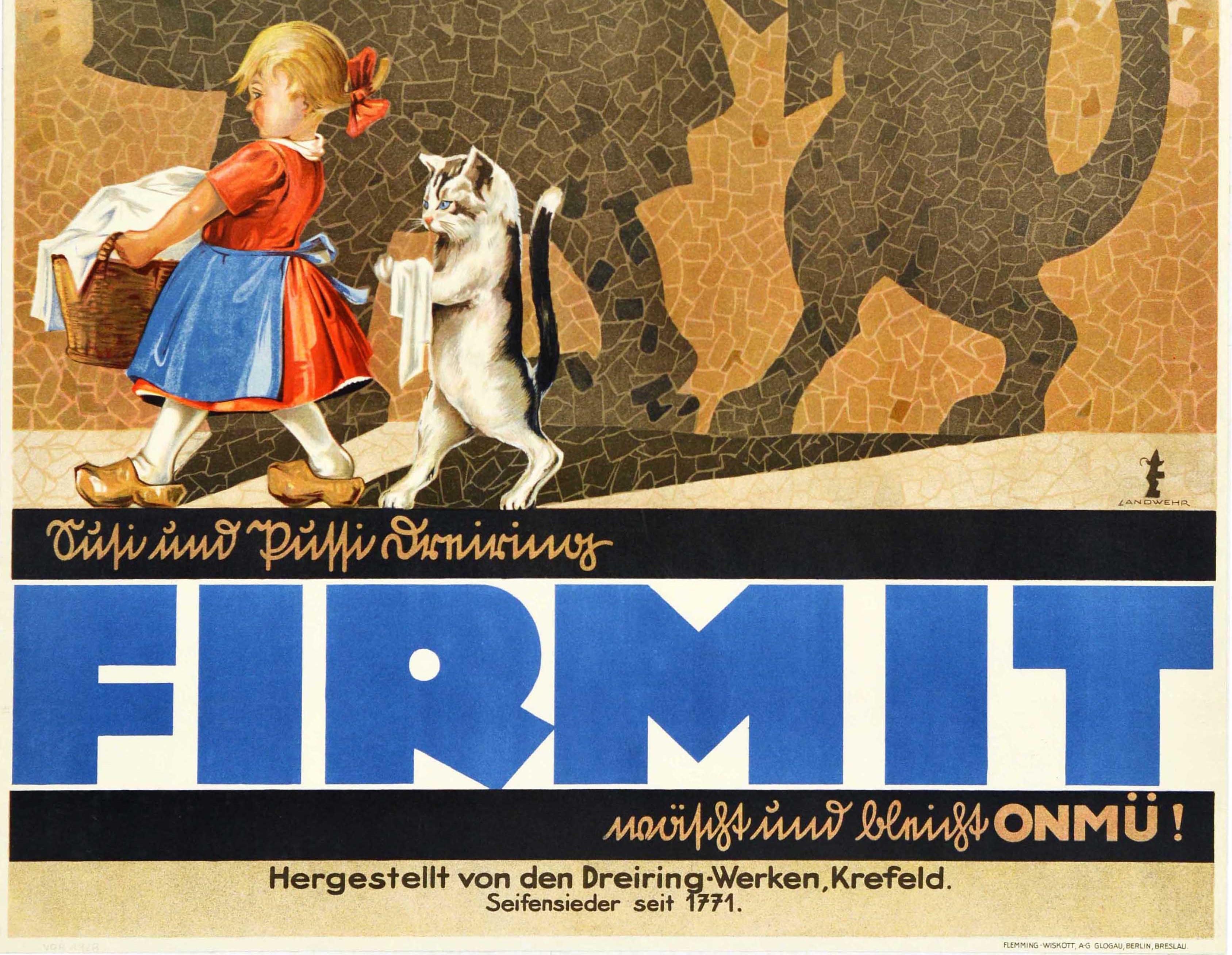 Cartel Publicitario Antiguo Original Firmit Jabón en Polvo Chica Gato Lavandería Alemán en venta