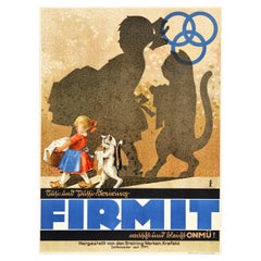 Original Antique Advertising Poster Firmit Washing Powder Soap Girl Cat Laundry