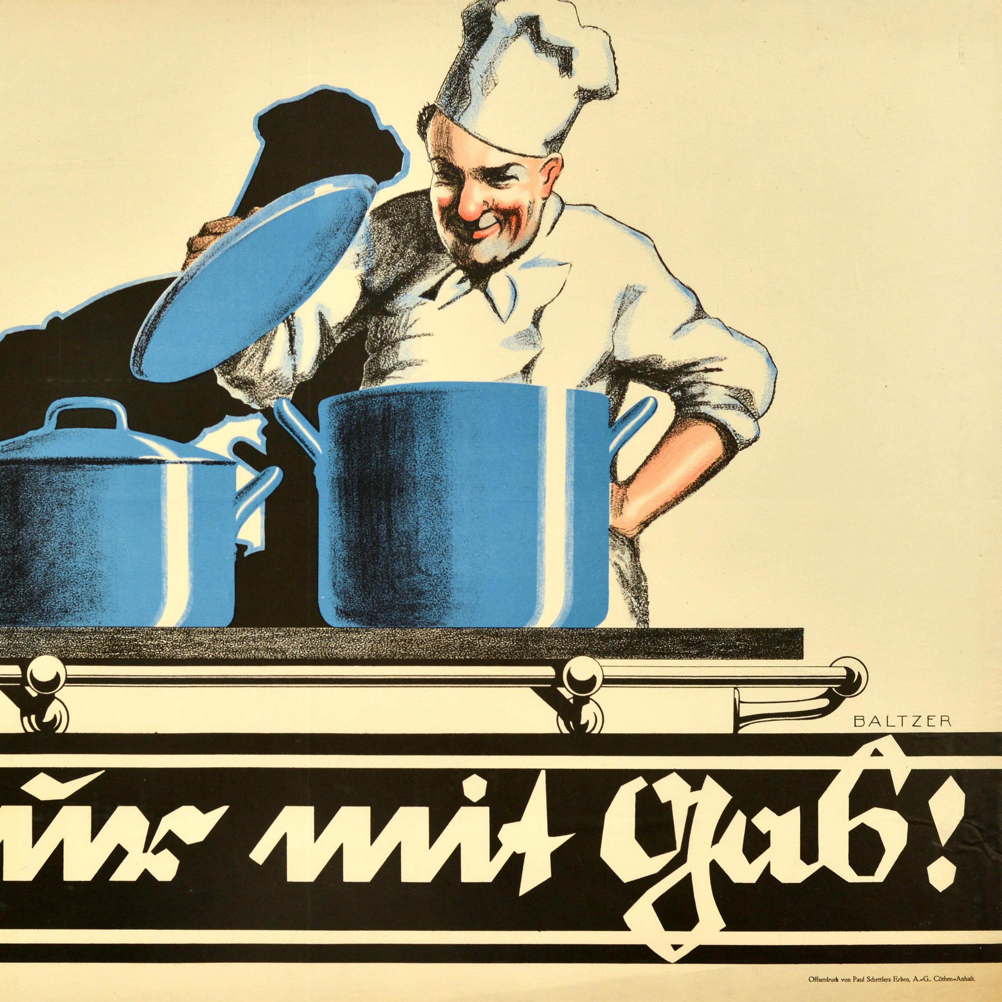 German Original Antique Advertising Poster Gas Chef Cast Iron Cooking Pot Kitchen