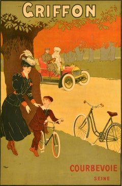Original Antique Advertising Poster Griffon Bicycle Courbevoie Seine Thor