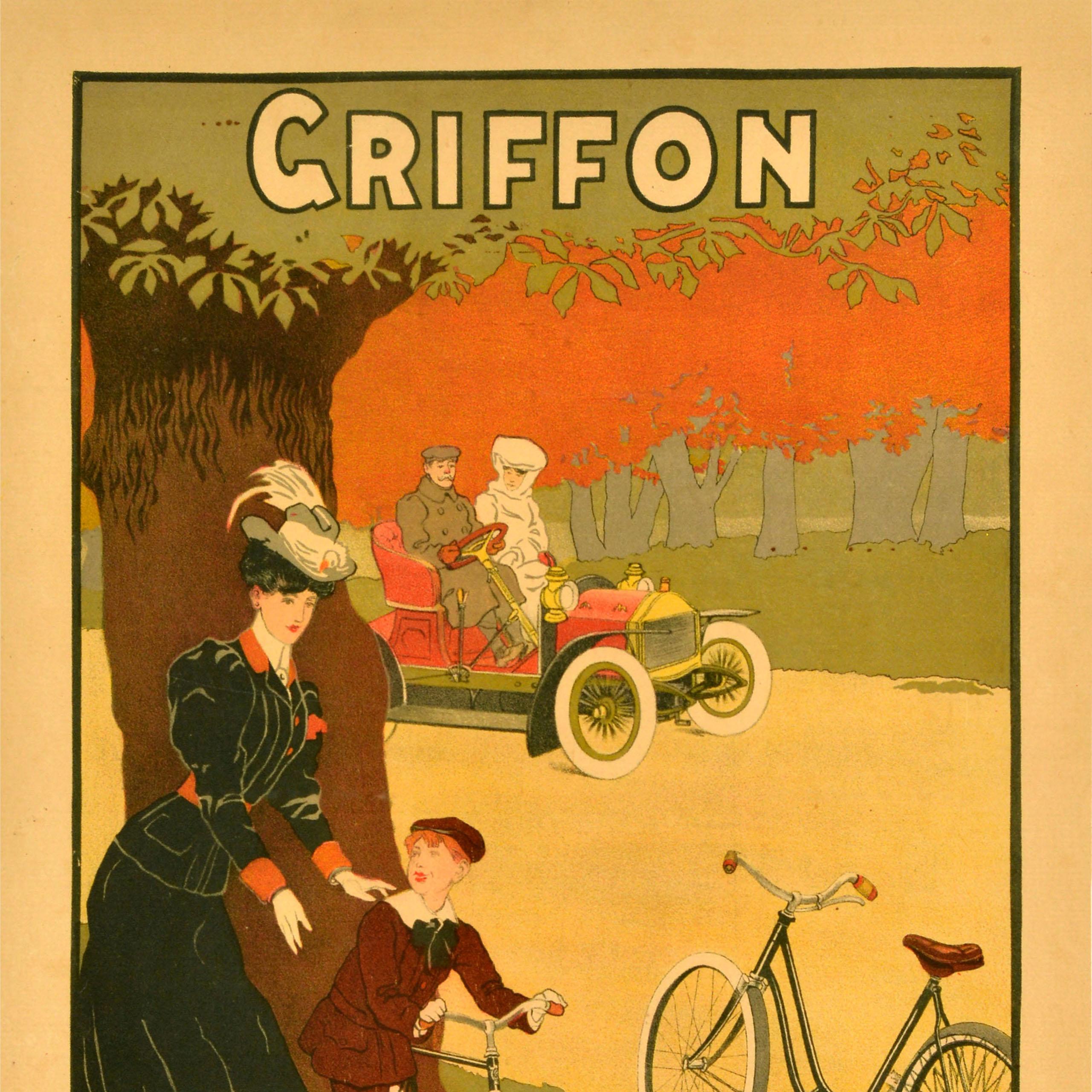 Original Antike Werbeplakat Griffon Fahrrad Courbevoie Seine Thor (Belle Époque) im Angebot