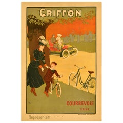 Original Antique Advertising Poster Griffon Bicycle Courbevoie Seine Thor
