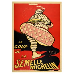 Original Antique Advertising Poster Iconic Bibendum Michelin Man Design O'Galop