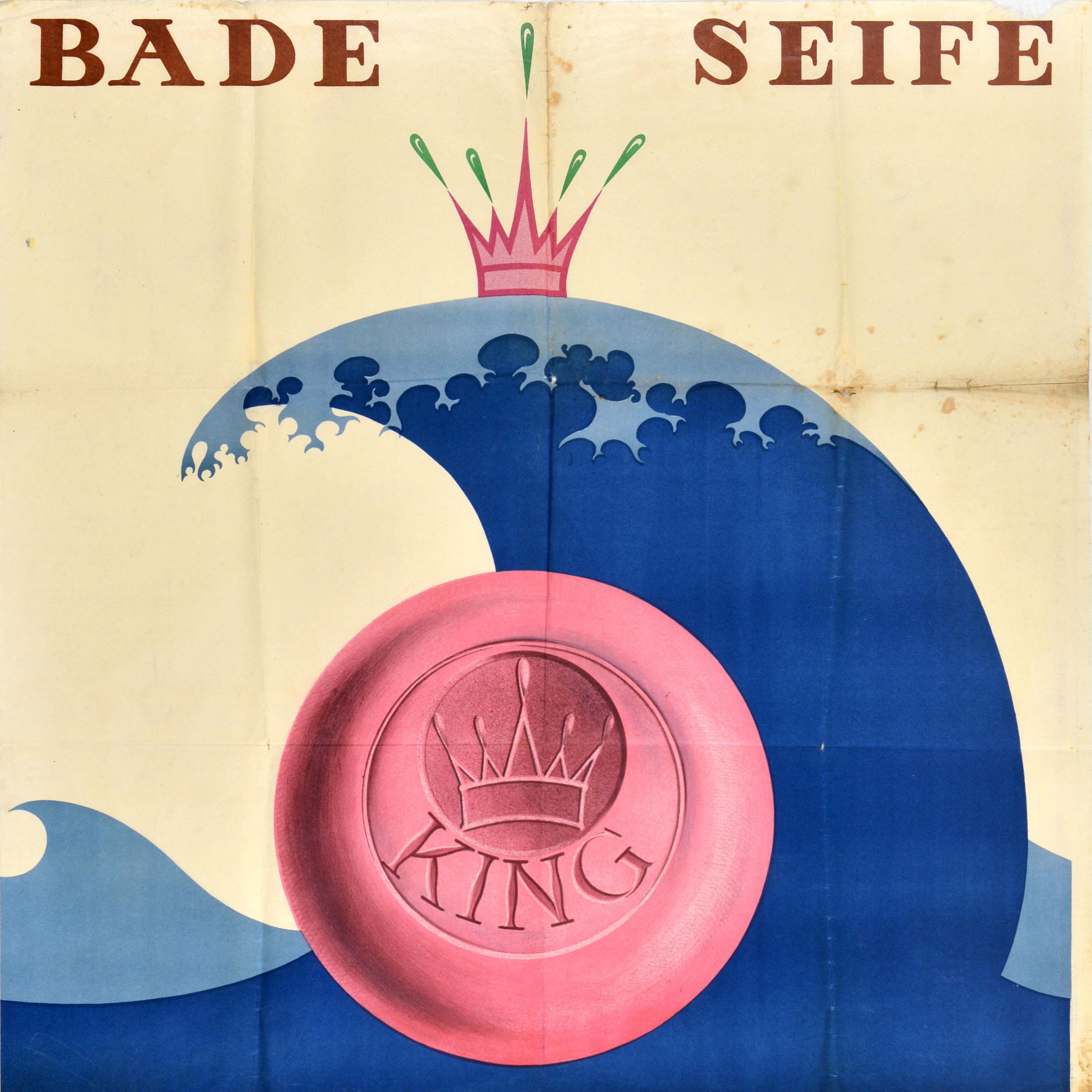 Austrian Original Antique Advertising Poster King Bath Soap Bar Bade Seife Hygiene Health For Sale