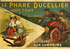 Original Antique Advertising Poster Le Phare Ducellier Car Headlights "Sees All"