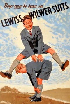 Original-Werbeplakat aus der Antike: Lewis’ Wilwer-Anzüge – „Boys Can Be Boys“