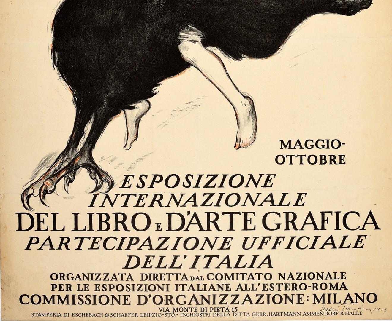 Italian Original Antique Advertising Poster Lipsia Book & Graphic Art Exhibition Griffin
