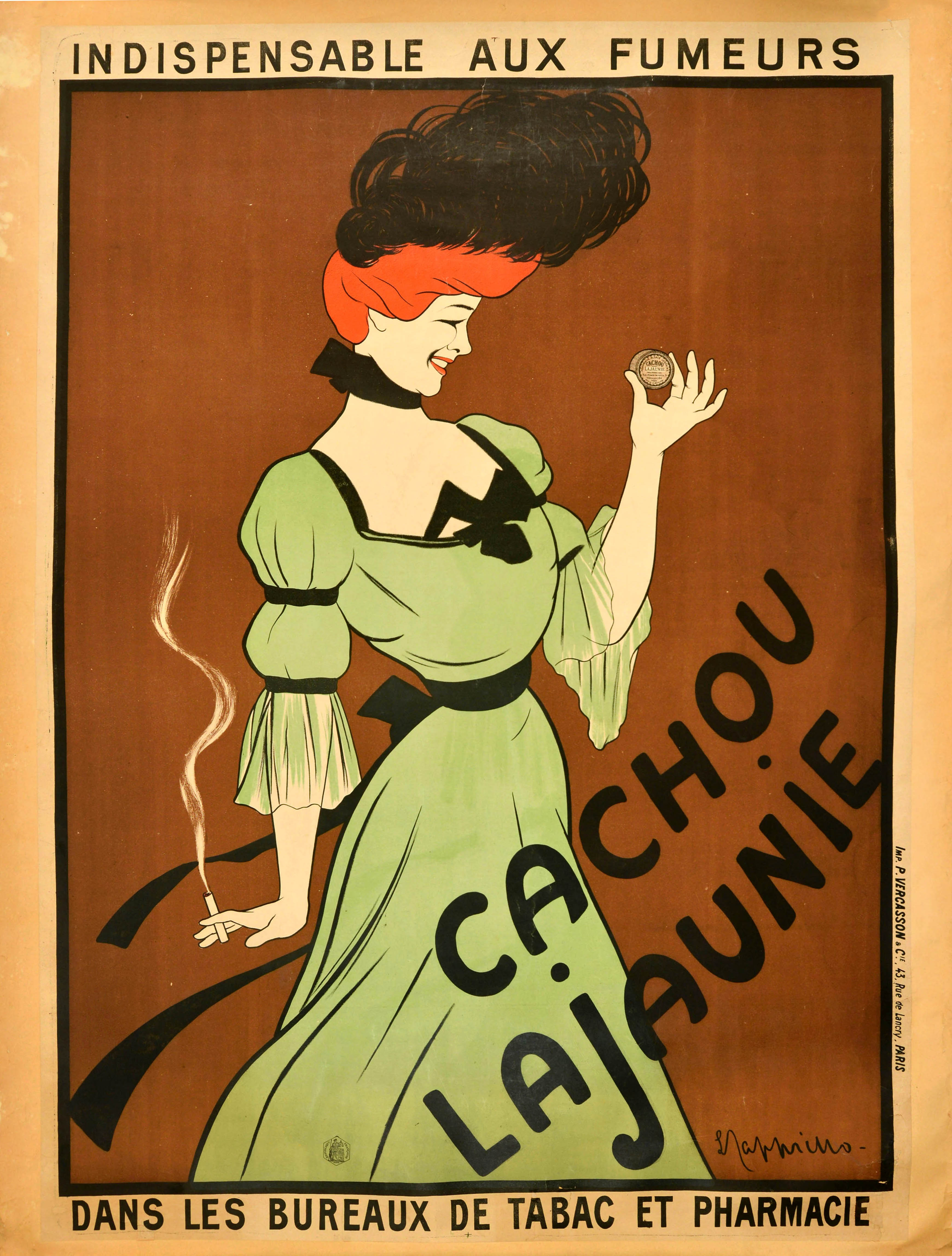 Original Antique Advertising Poster Lozenge Cachou Lajaunie Leonetto Cappiello For Sale