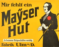 Original Antique Advertising Poster Mayser Hats Fashion Design Ulm Germany