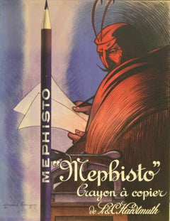 Cartel Publicitario Antiguo Original Lápices Mephisto Diablo Rojo Edouard Bourgeois