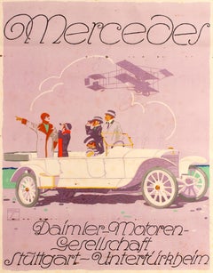 Original Antique Advertising Poster Mercedes Daimler Motor Car Ludwig Hohlwein