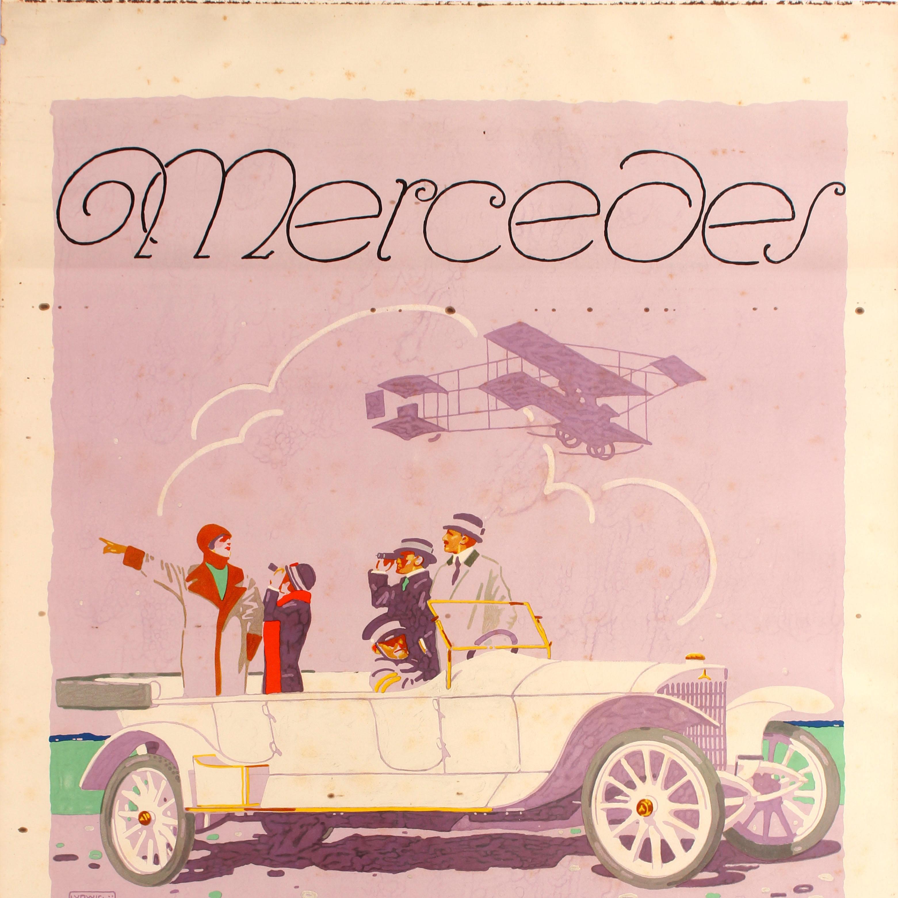 Tedesco Poster pubblicitario originale antico Mercedes Daimler Motor Car Ludwig Hohlwein in vendita