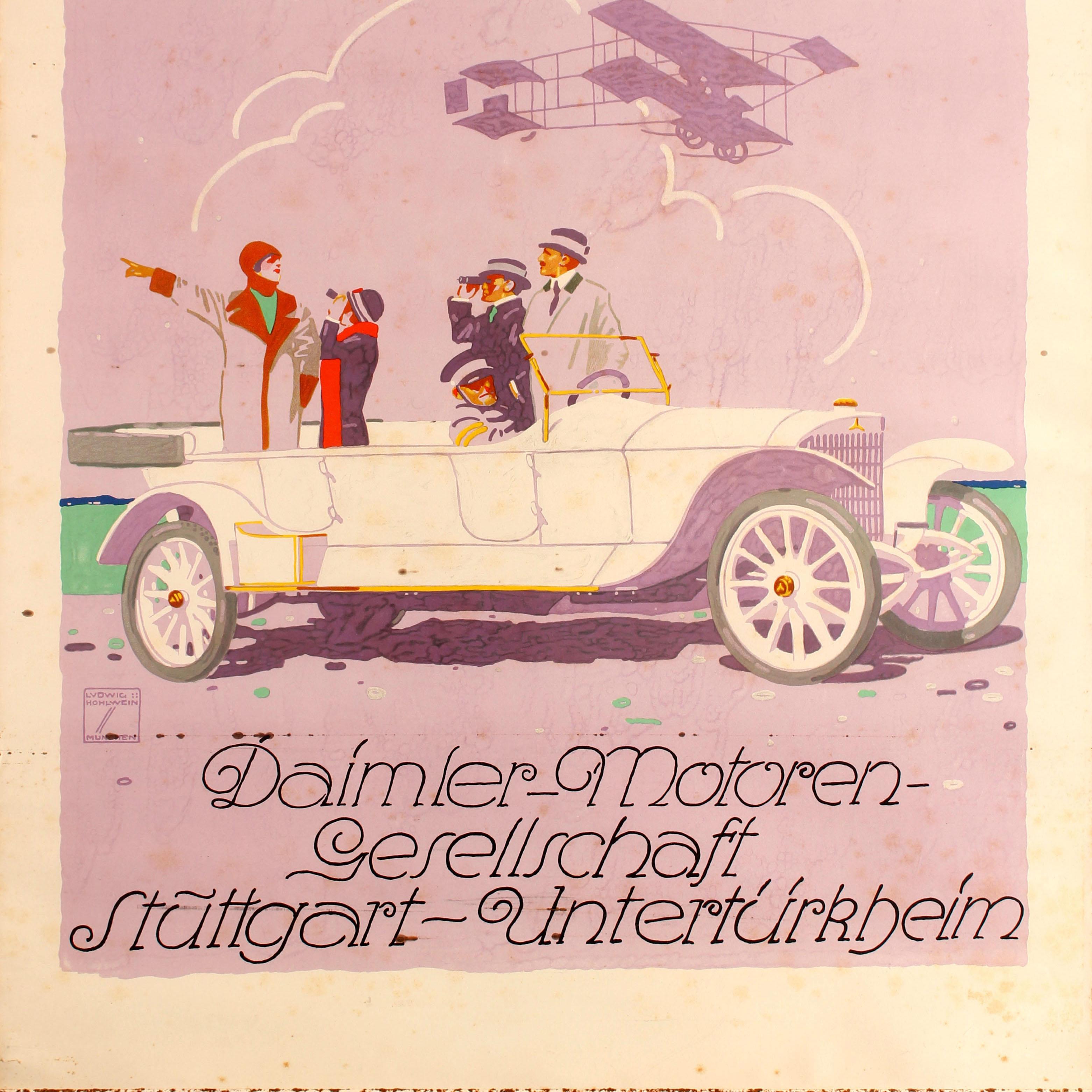 Poster pubblicitario originale antico Mercedes Daimler Motor Car Ludwig Hohlwein In condizioni discrete in vendita a London, GB