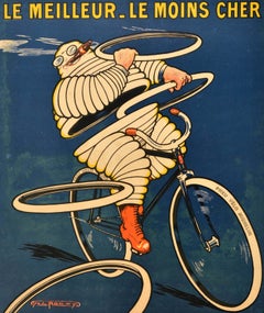 Original Antique Advertising Poster Michelin Bike Tyre Bourgadieu Bibendum Roowy