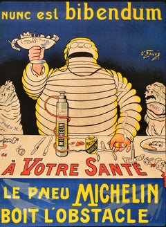 Original Antique Advertising Poster Michelin Man Nunc Est Bibendum Your Health