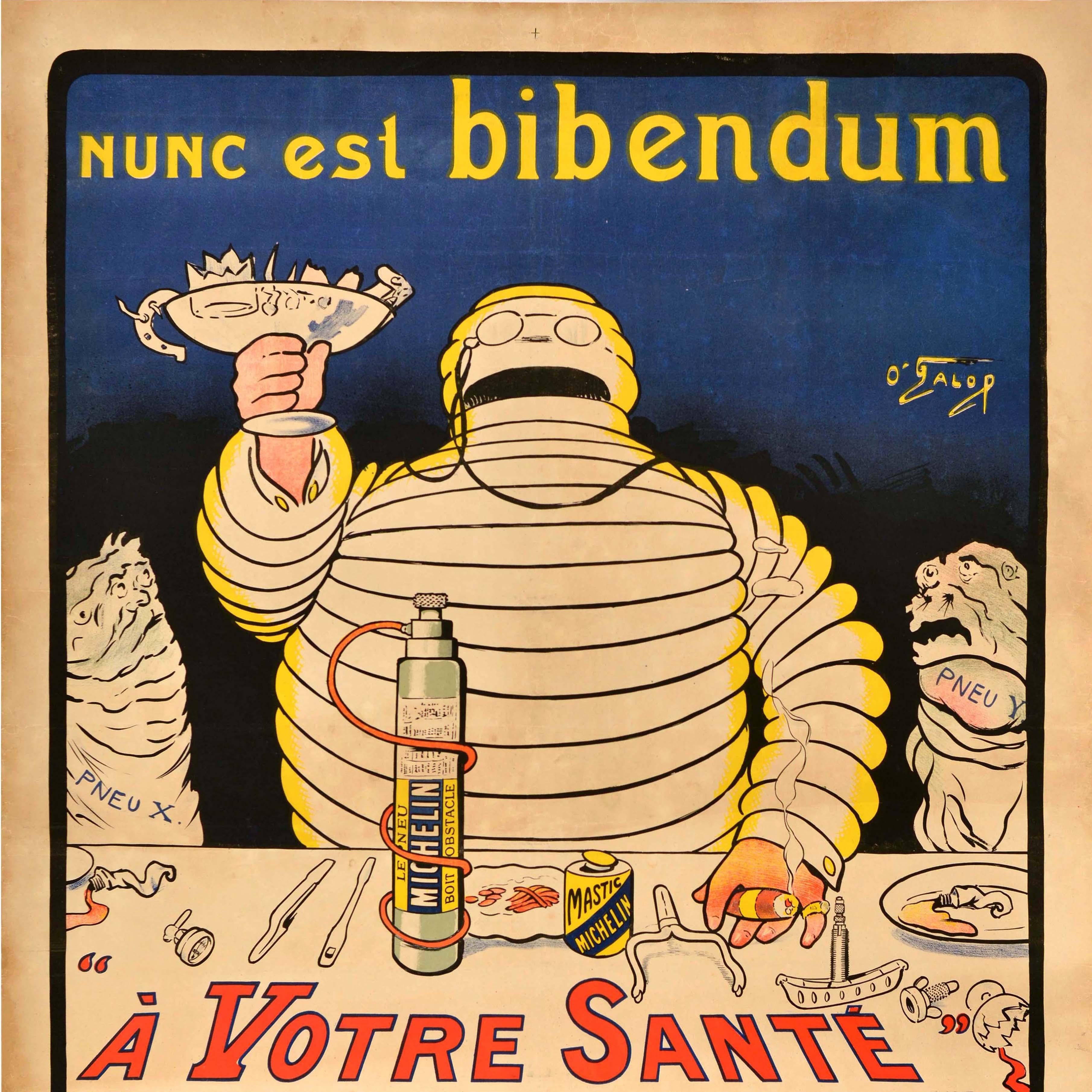 Poster pubblicitario originale antico Michelin Man Nunc Est Bibendum La tua salute In condizioni buone in vendita a London, GB