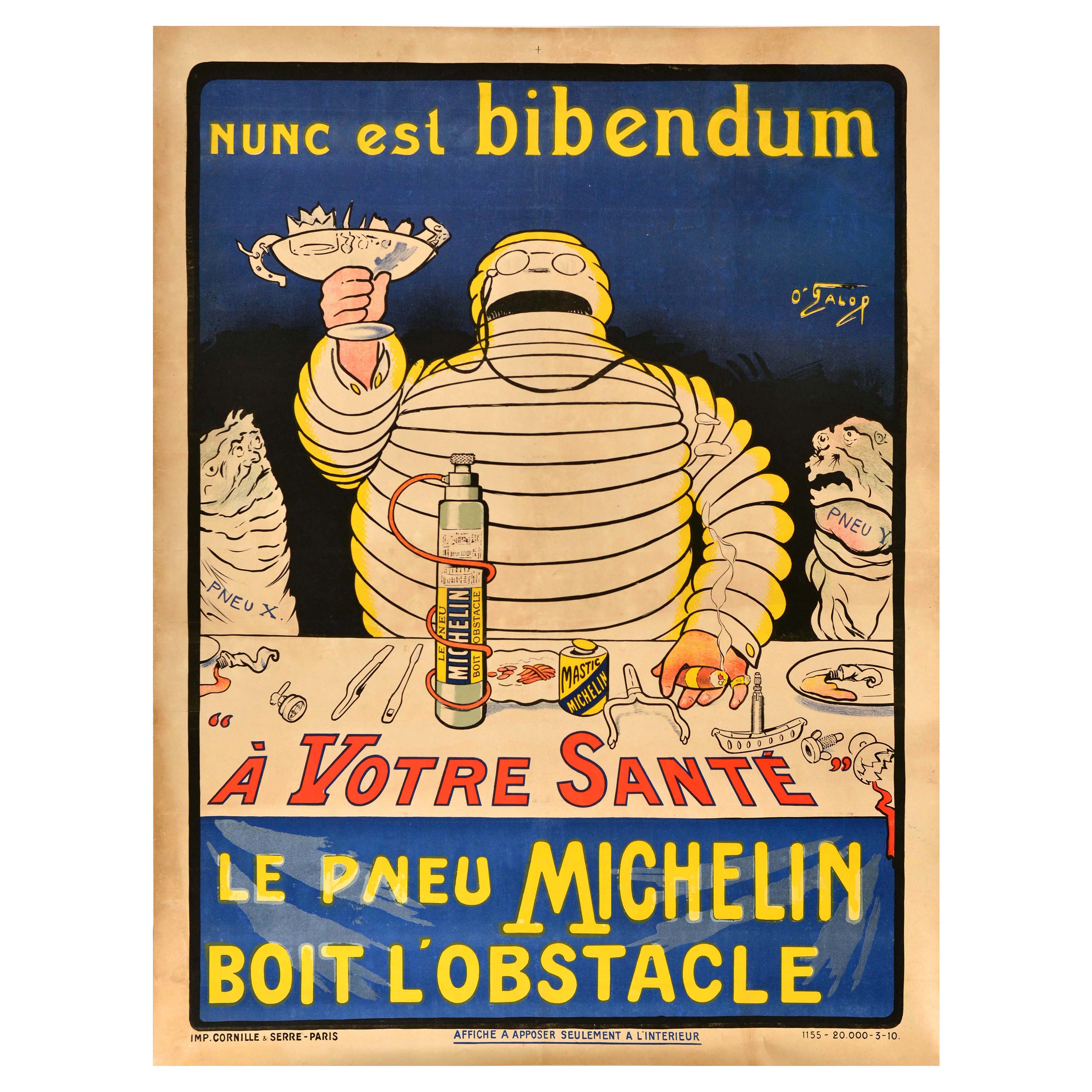 Poster pubblicitario originale antico Michelin Man Nunc Est Bibendum La tua salute in vendita