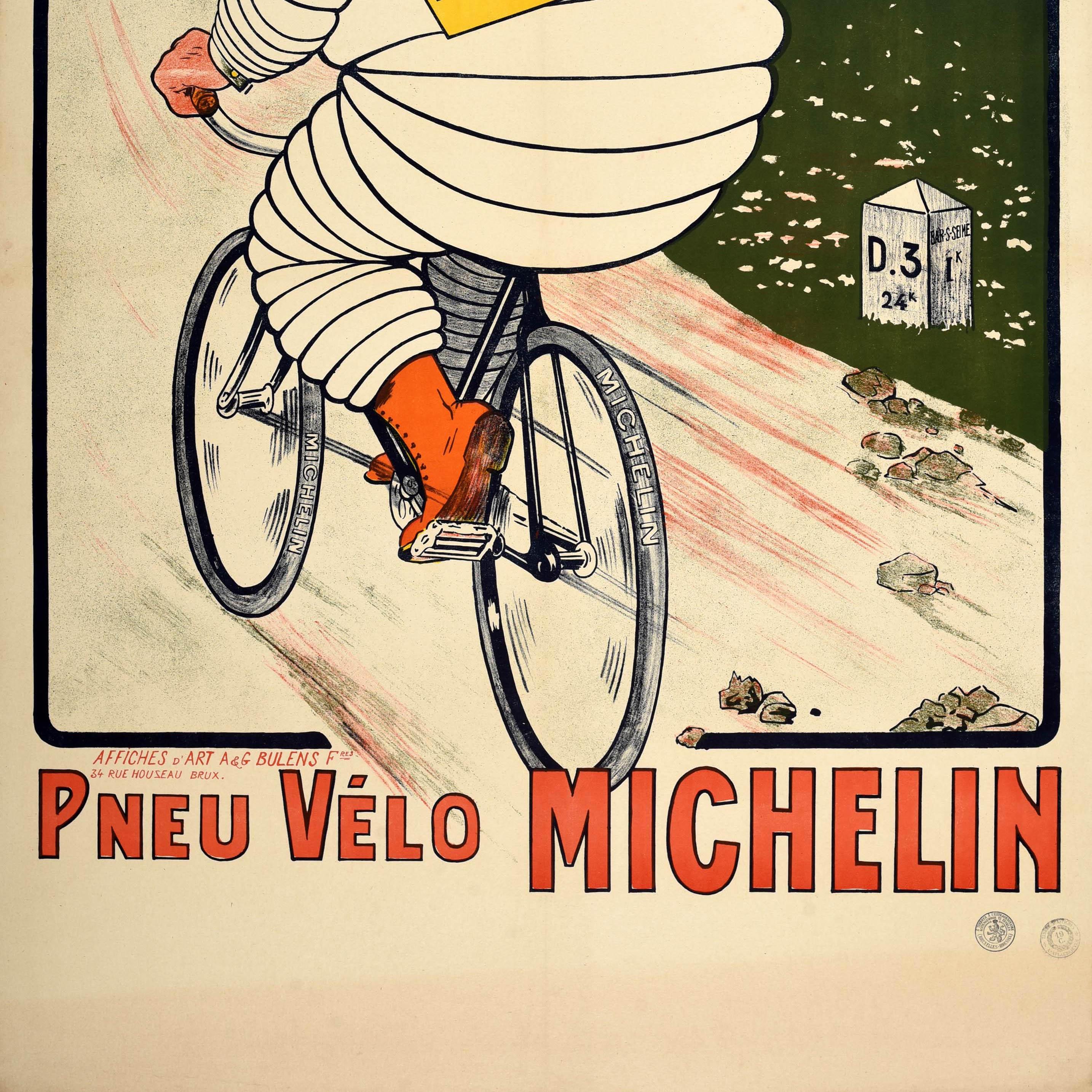 Affiche publicitaire d'origine ancienne Michelin Man Tyres Bibendum Bicycle Cigar  Bon état - En vente à London, GB