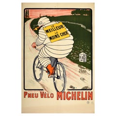 Original Antique Advertising Poster Michelin Man Tyres Bibendum Bicycle Cigar