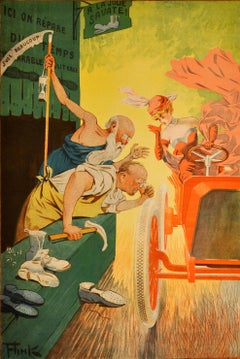 Original Antique Advertising Poster Michelin Tyres Flink Belle Epoque Automobile