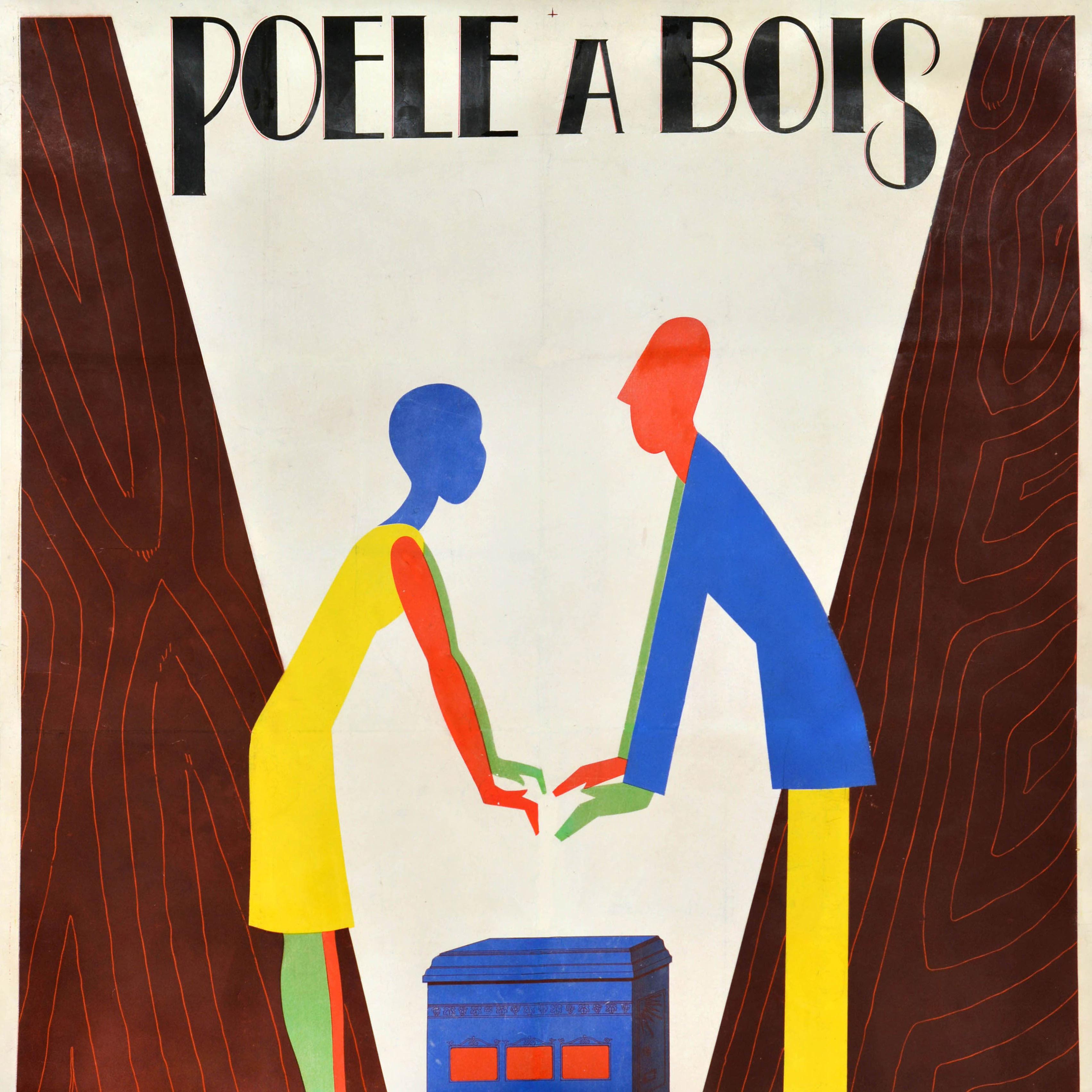 French Original Antique Advertising Poster Mirus Poele A Bois Wood Stove Heater France For Sale