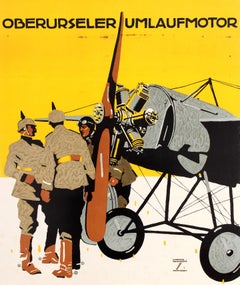 Poster pubblicitario originale d'epoca Motori ad elica Oberursel Ludwig Hohlwein